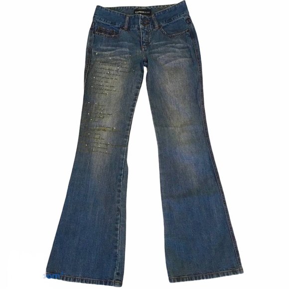❌SOLD❌ EXPRESS Unique Distressed Jeans with Rhinestones - Picture 7 of 7